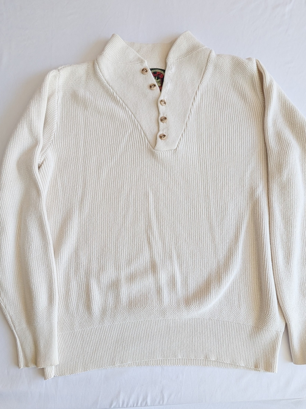 Vintage Alps Rugged Outdoor Cream High Neck 1/4 Button Pleated Knit Sweater Lrg